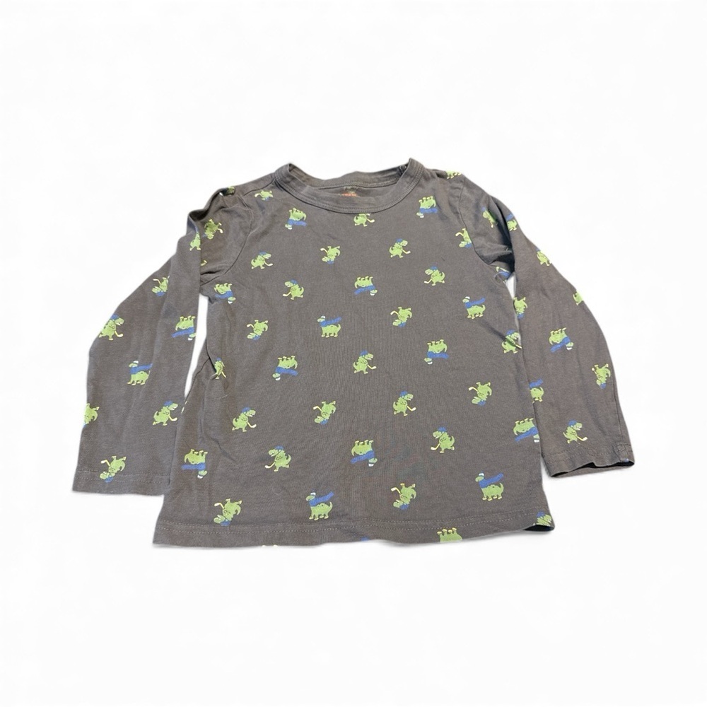 Joe Fresh Gray Long Sleeve Tee with Green Dinosaur Print